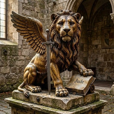 The Hierophant — a winged lion guarding the Book of Jude